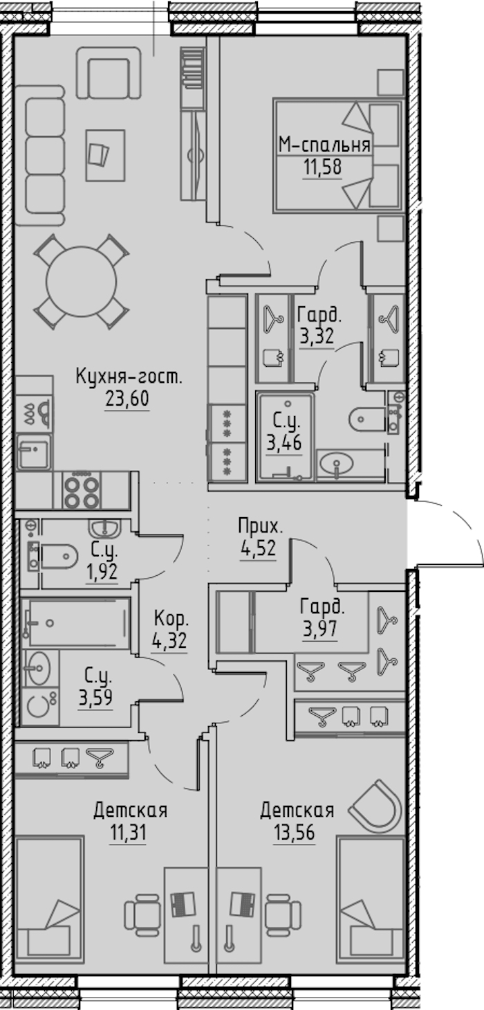 3-комнатная квартира 85.15 м², 3/7 эт., ЖК «LEGENDA Сампсониевский 32»